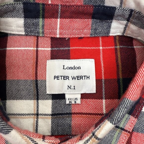 Peter Werth London Cotton Flannel Shirt Red Plaid Cabinecore Cozy Shirt Mens S - Picture 7 of 11